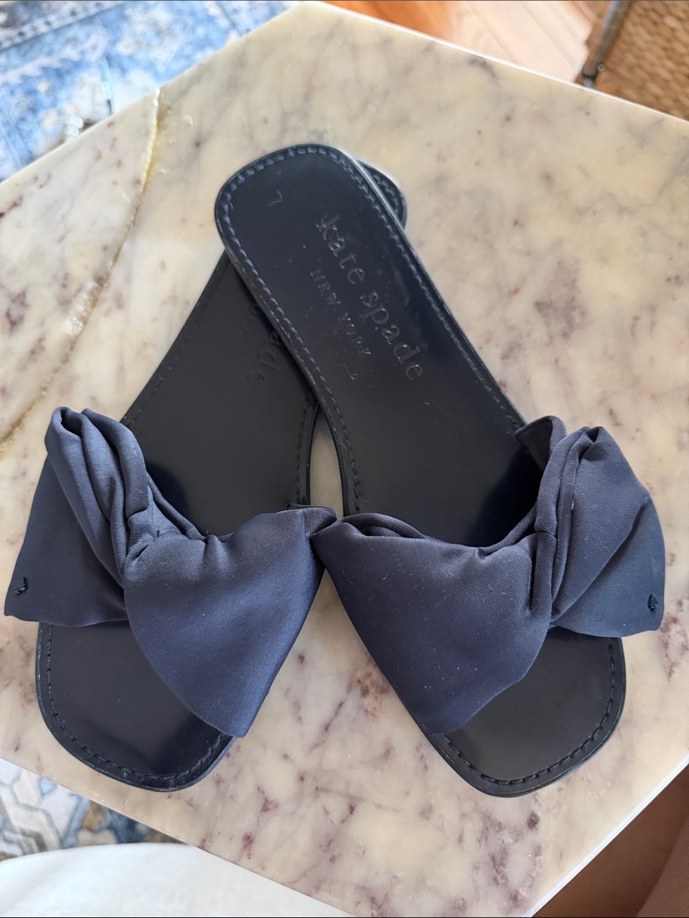 kate spade navy bow slide sandals